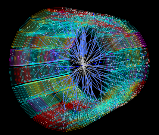 ALICE TRD detector display of a proton-lead collision
